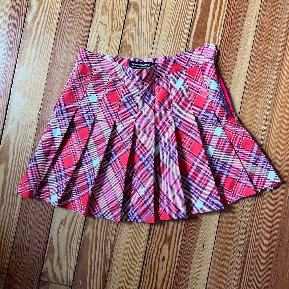 American Apparel Tennis Skirt- Pink Plaid